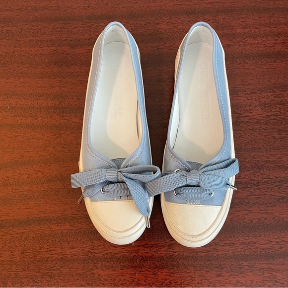 NWOT Candice Cooper Candy Bow Buffed Leather Ballet Flats in Light Blue 37.5 - Picture 8 of 13